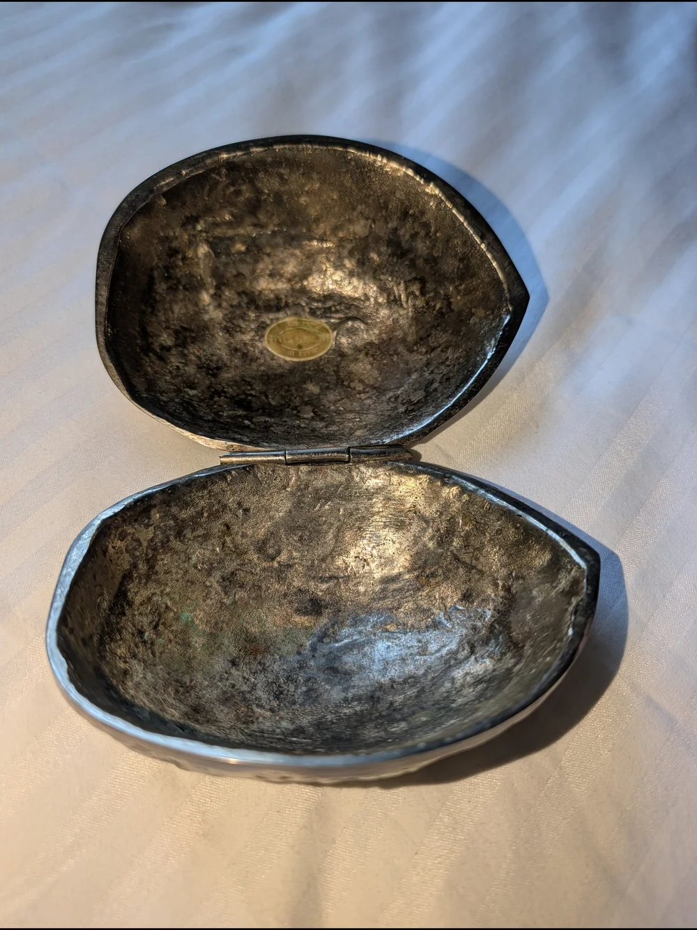 Mid-Century Italian Cast Aluminum Walnut Trinket Box for Saks Fifth Avenue